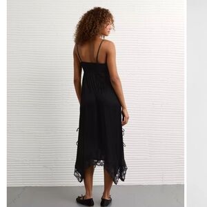 AE Handkerchief Hem Black Midi Slip Dress